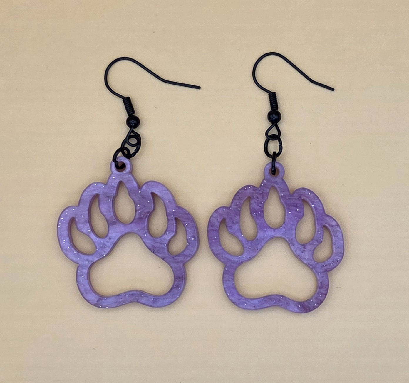 Bear Paw Earrings — Lavender Glitter