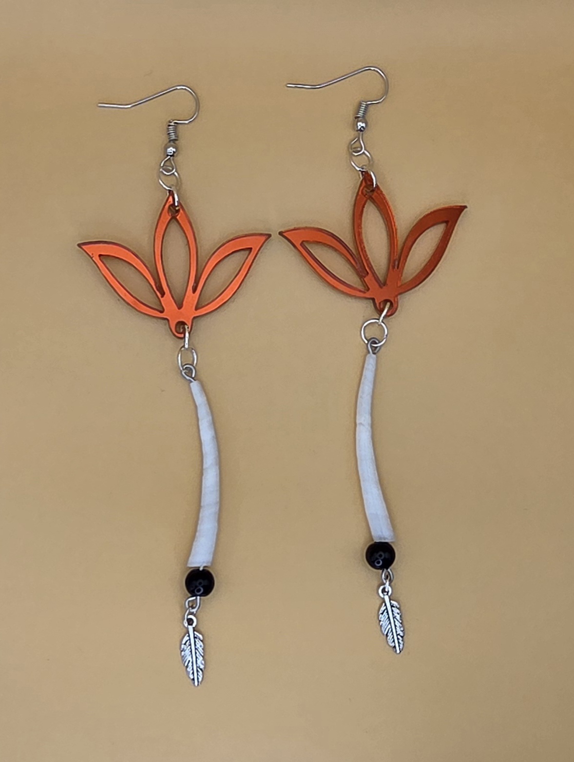 Lotus Drop Earrings — Burnt Orange & Bone