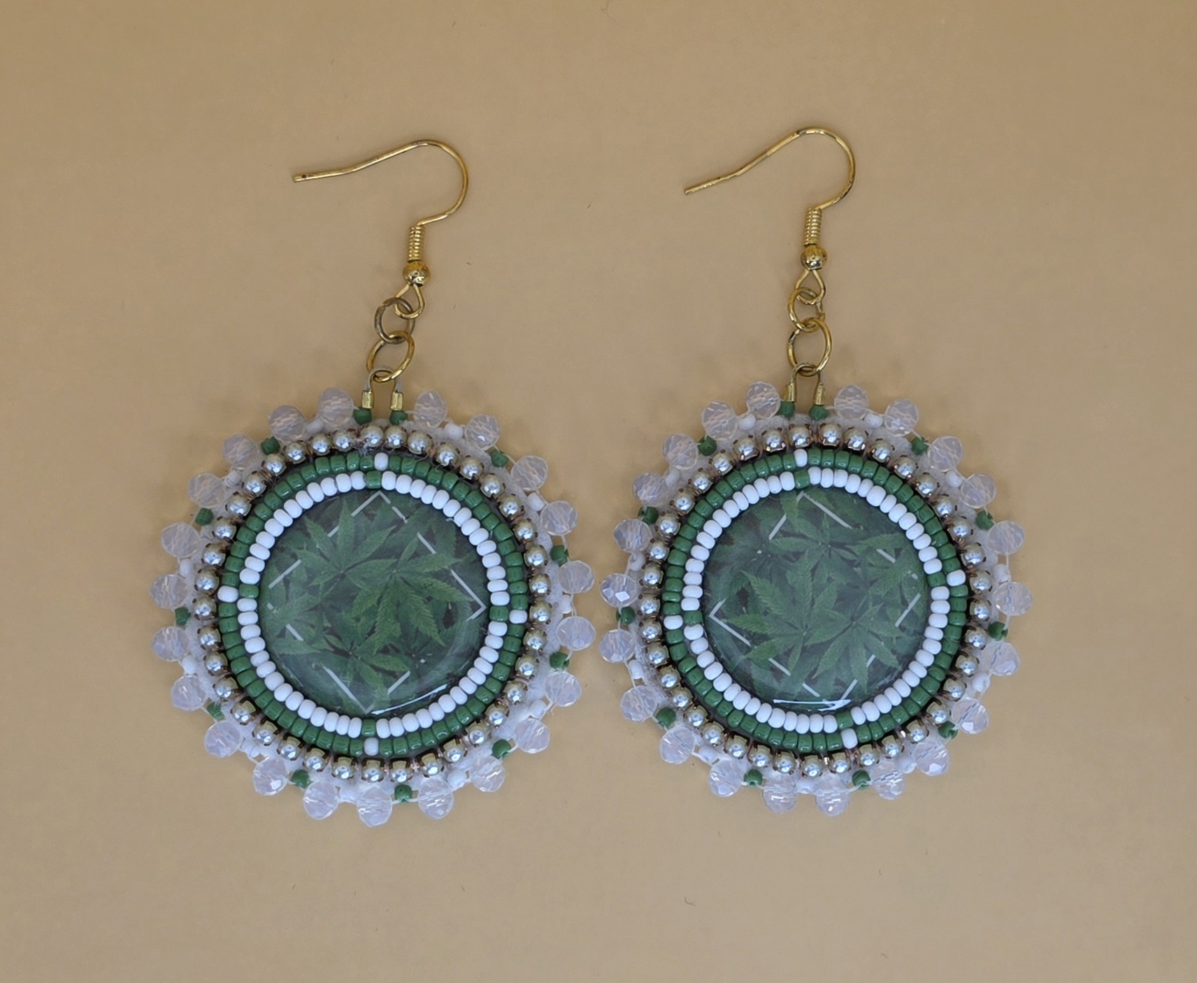 Green Medicine Beaded Earrings — Crystal Halo Edition