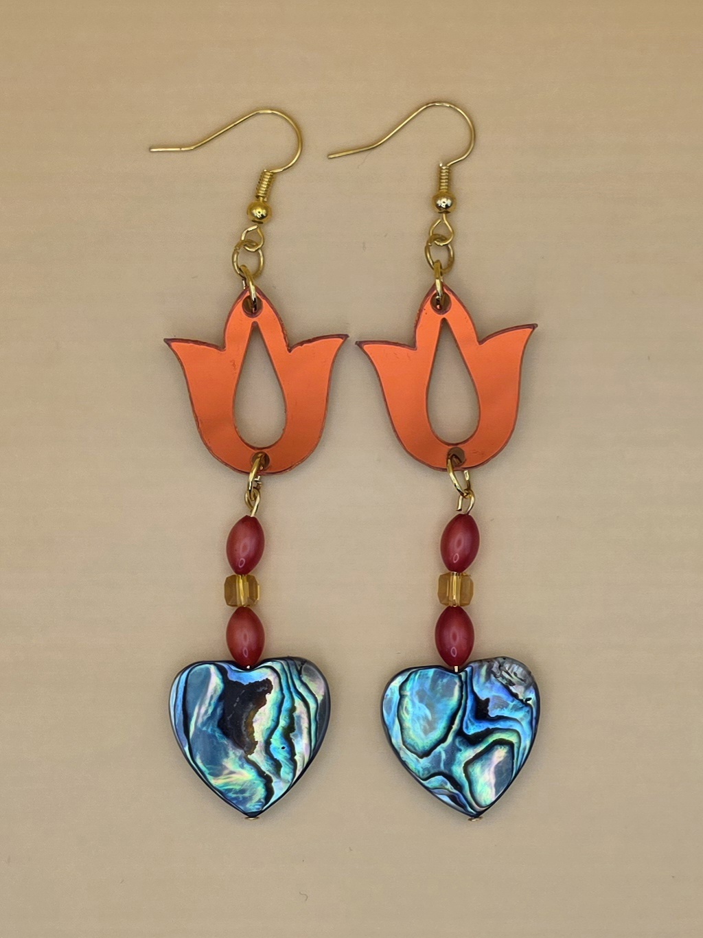 Earrings — Tulip Season, Abalone Heart