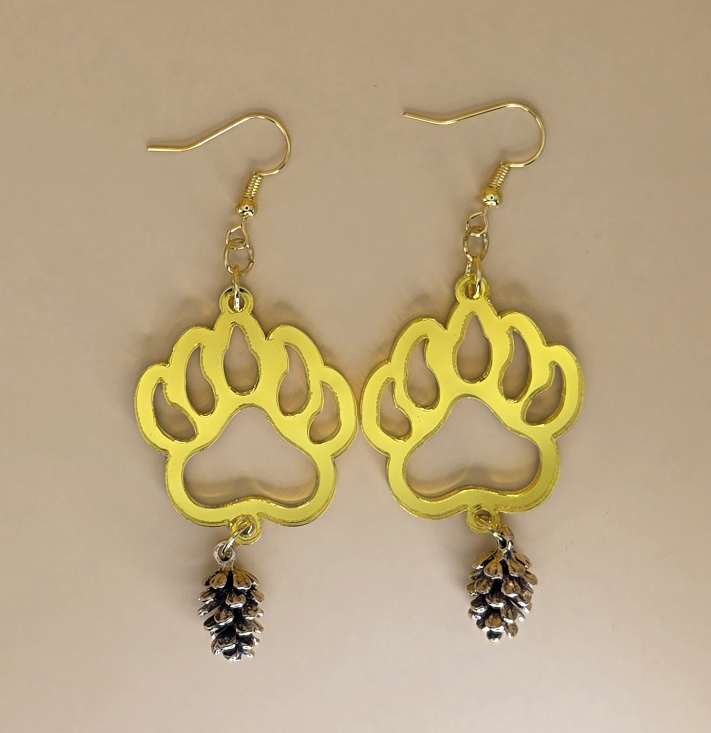 Bear Paw Earrings — Pinecone Drop in Gold