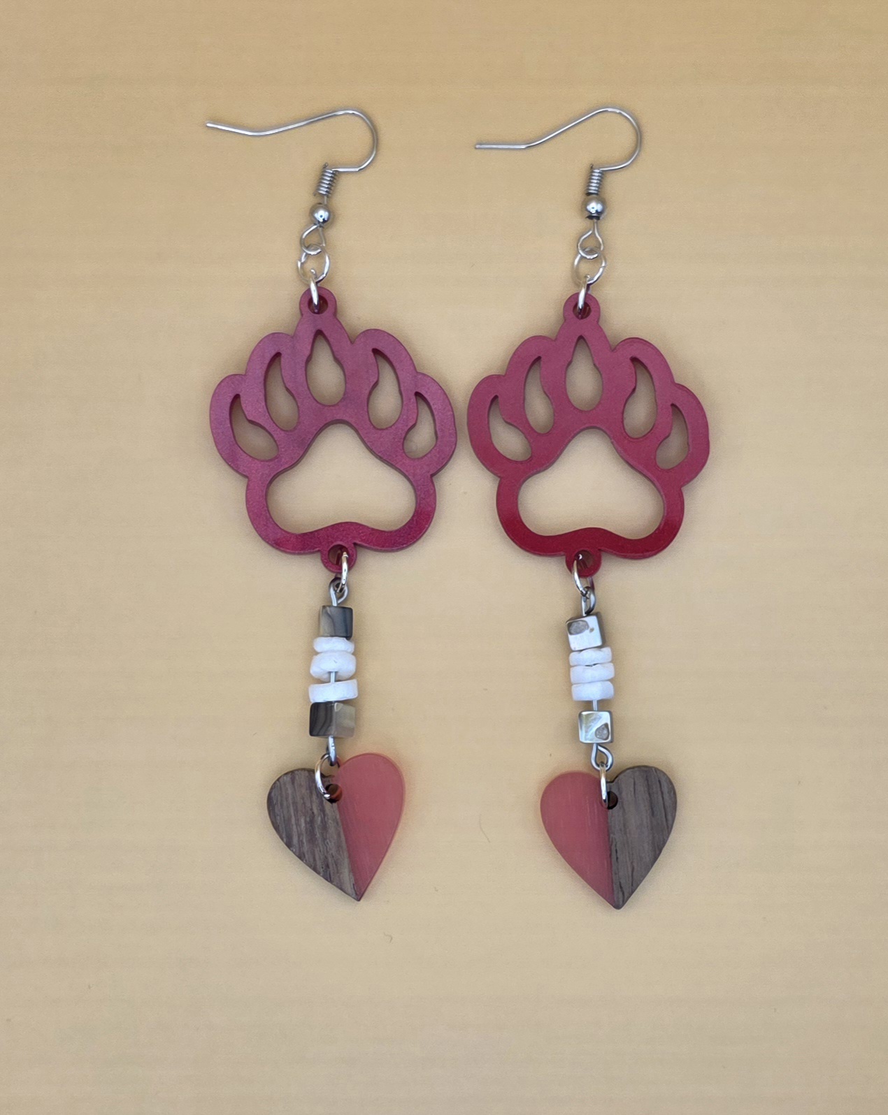 Bear Paw & Heart Earrings — Red Wood Valentine