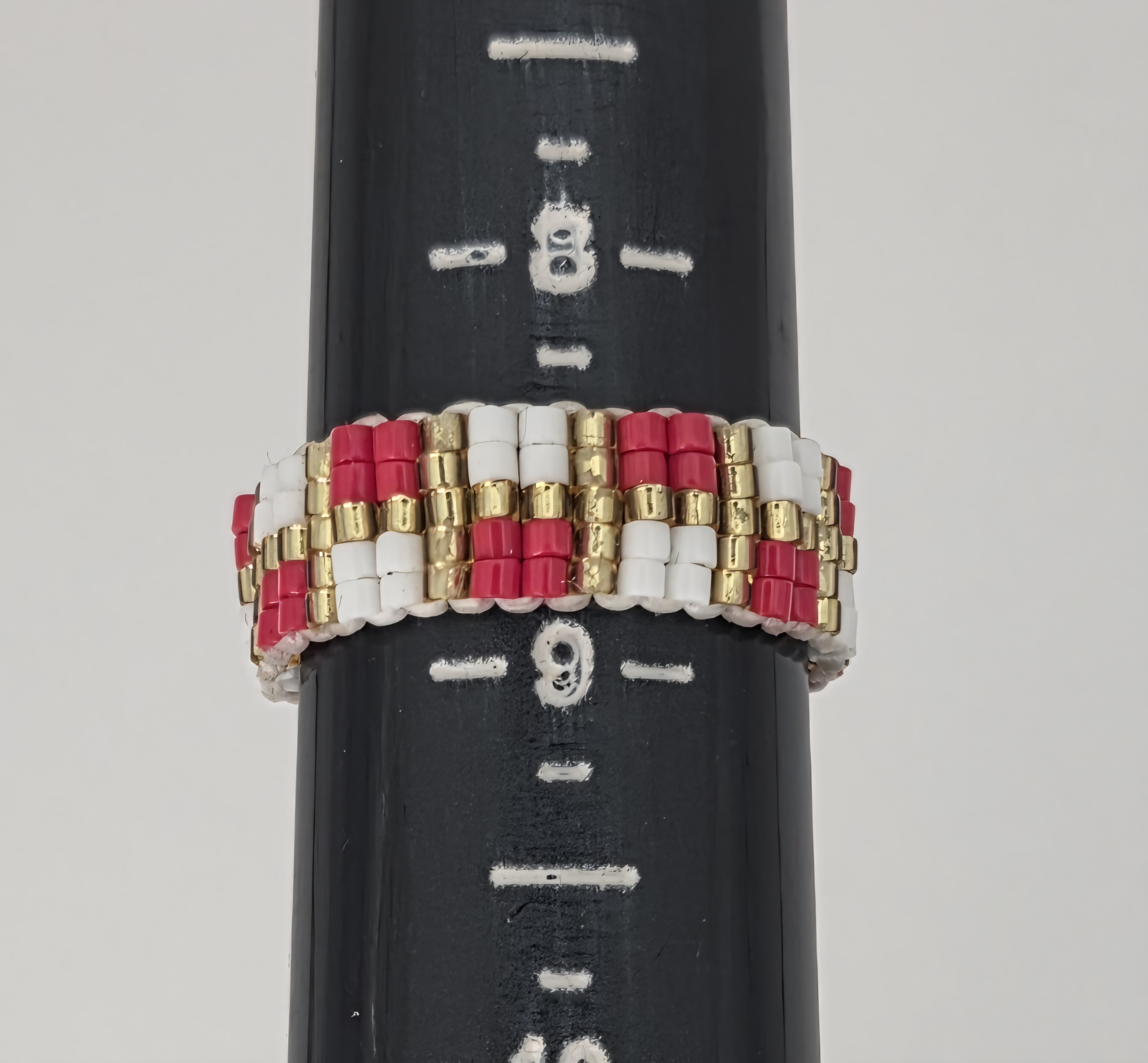 Beaded Ring — Crimson and Gold Chevron