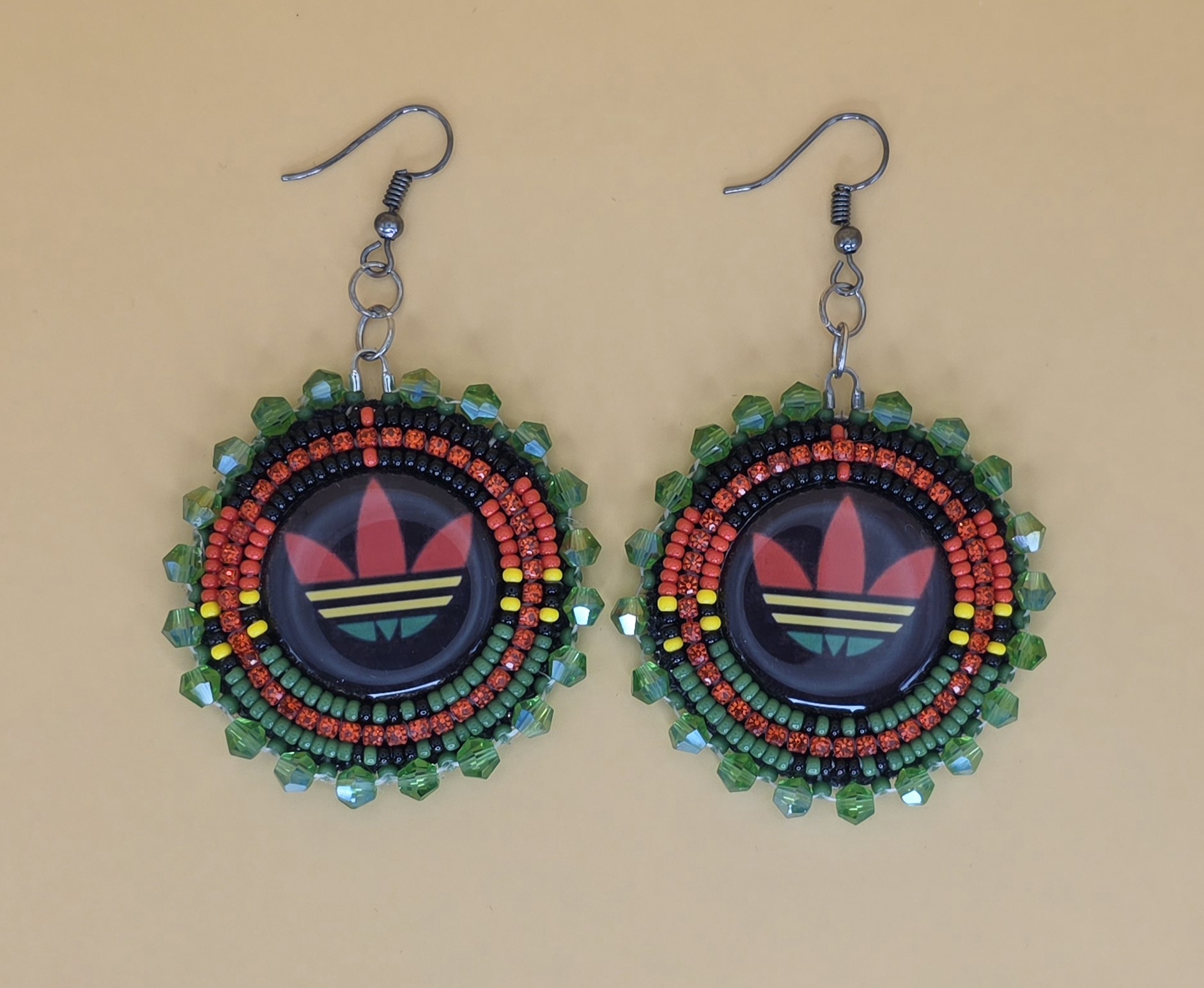 Adidas Trefoil Beadwork Earrings — Rasta Glow Edition