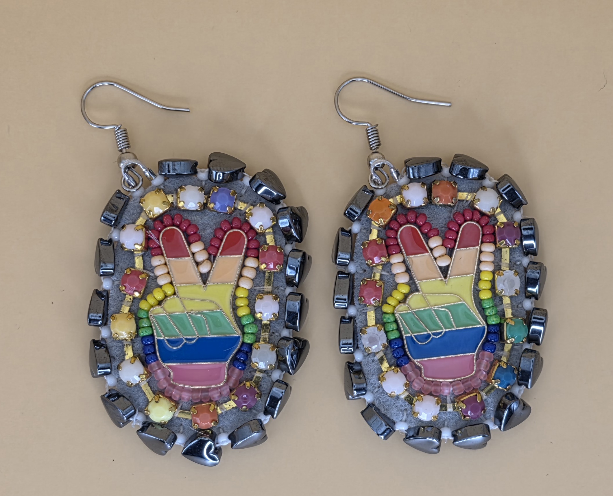 Peace & Mushrooms Beaded Earrings — Rainbow Forest Edition