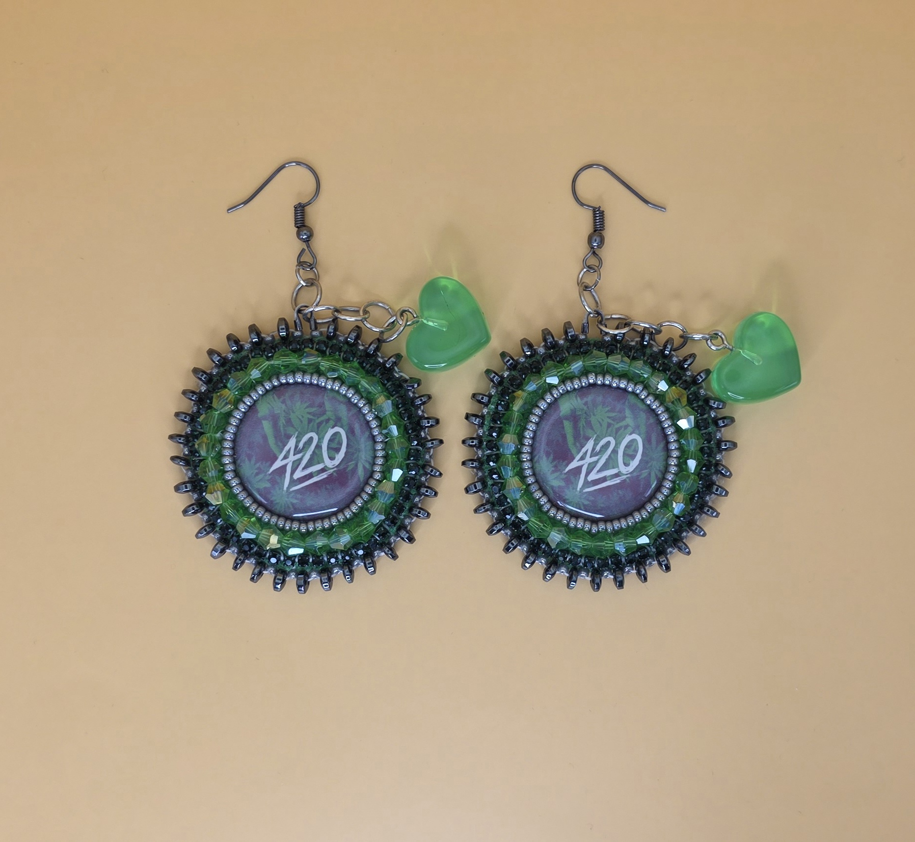 Rounded Beaded Cannabis Earrings
