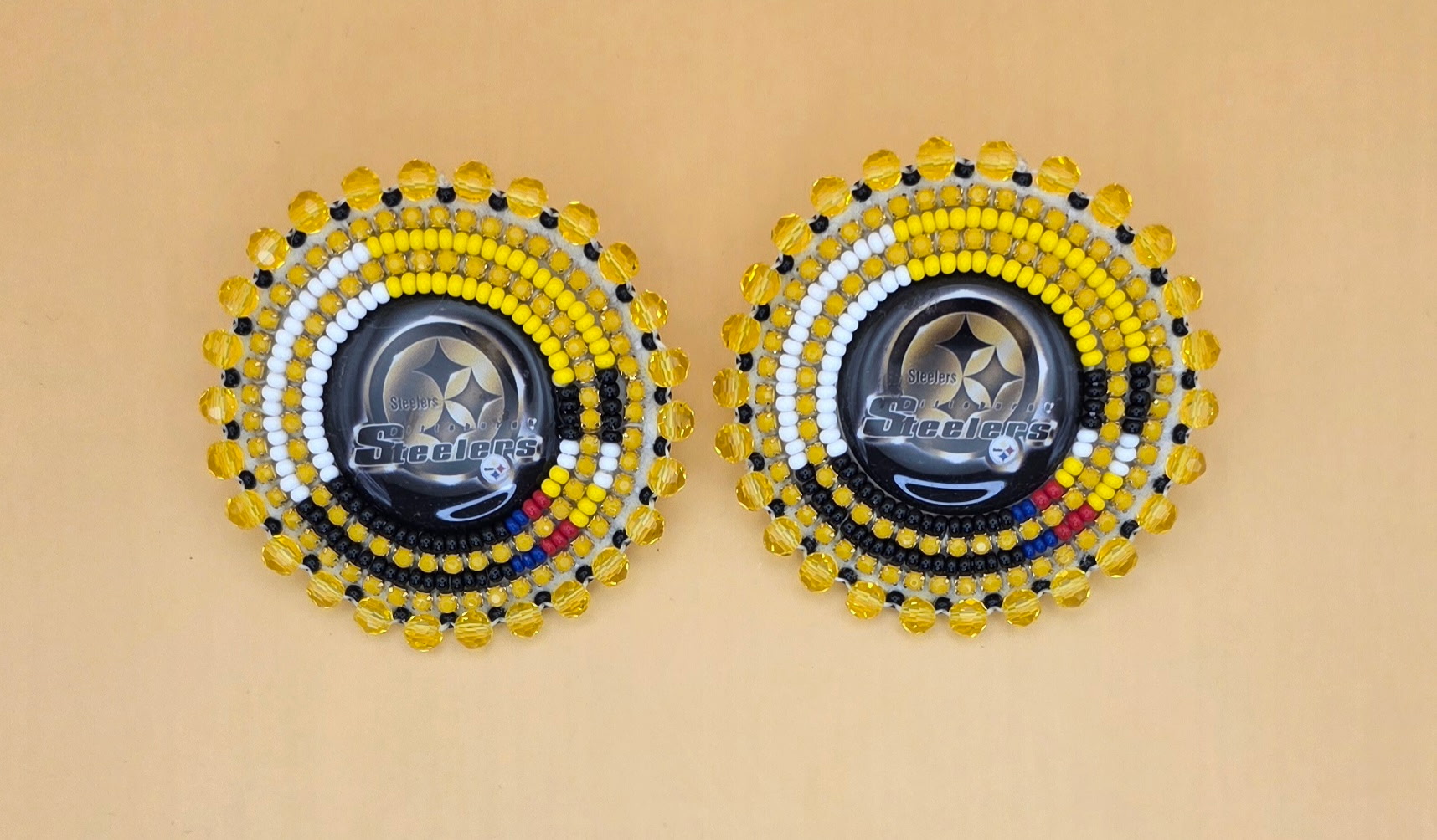 Pittsburgh Steelers Beadwork Earrings — Black & Gold Sunburst