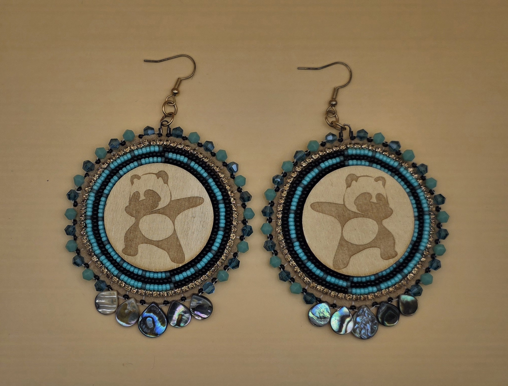 Dabbing Panda Beaded Earrings — Turquoise & Abalone