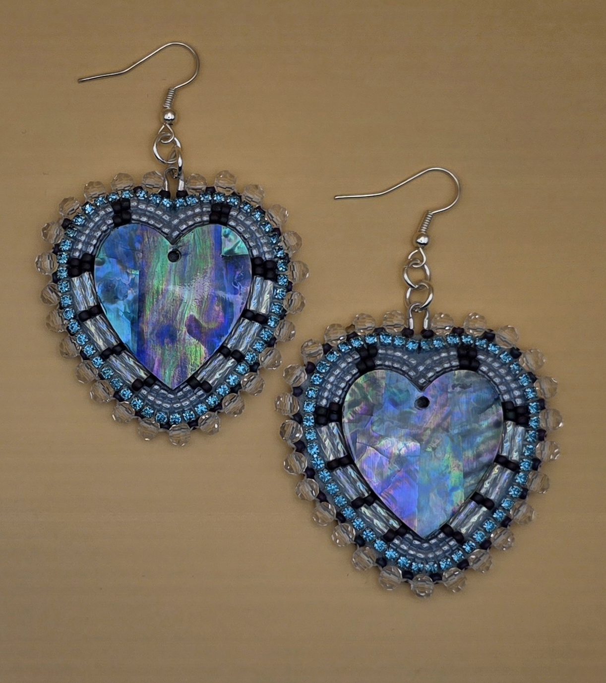 Earrings — Abalone Heart, Cold Creek Blue