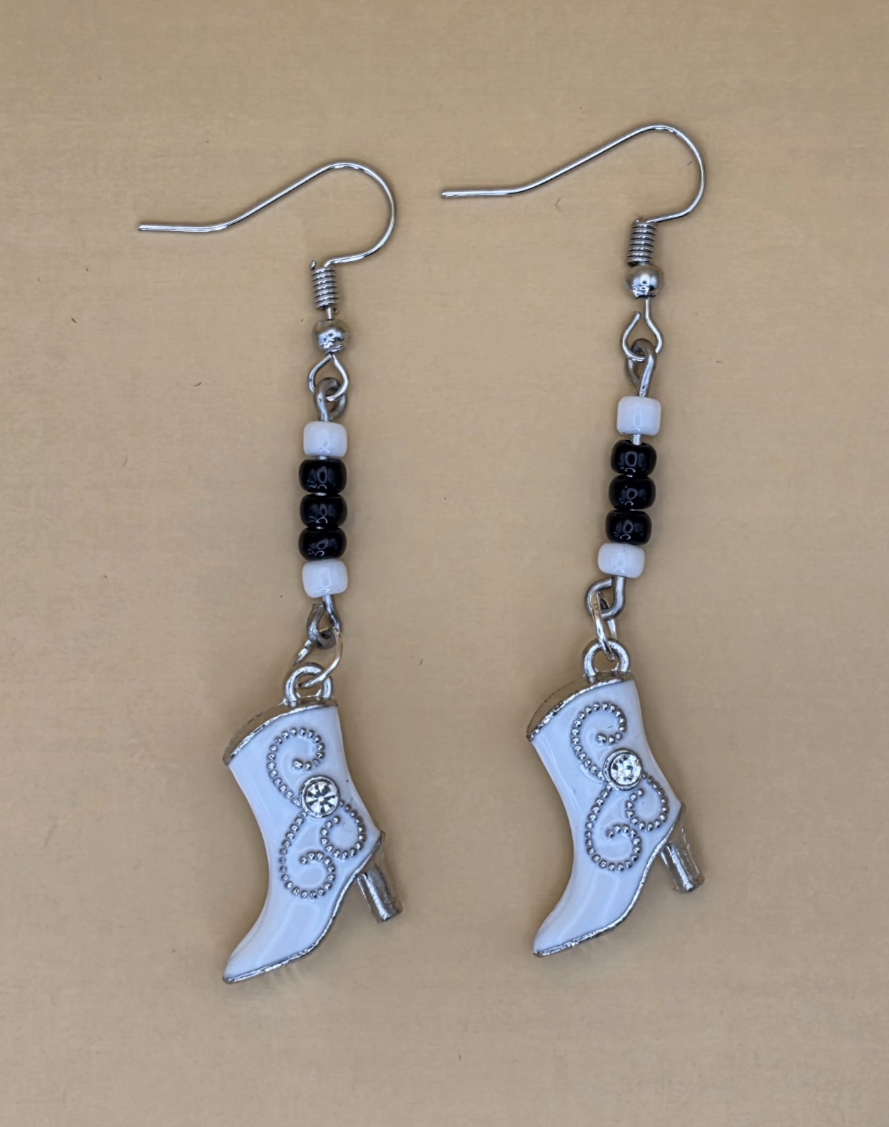 Cowgirl Boot Earrings — Black & White Kickup