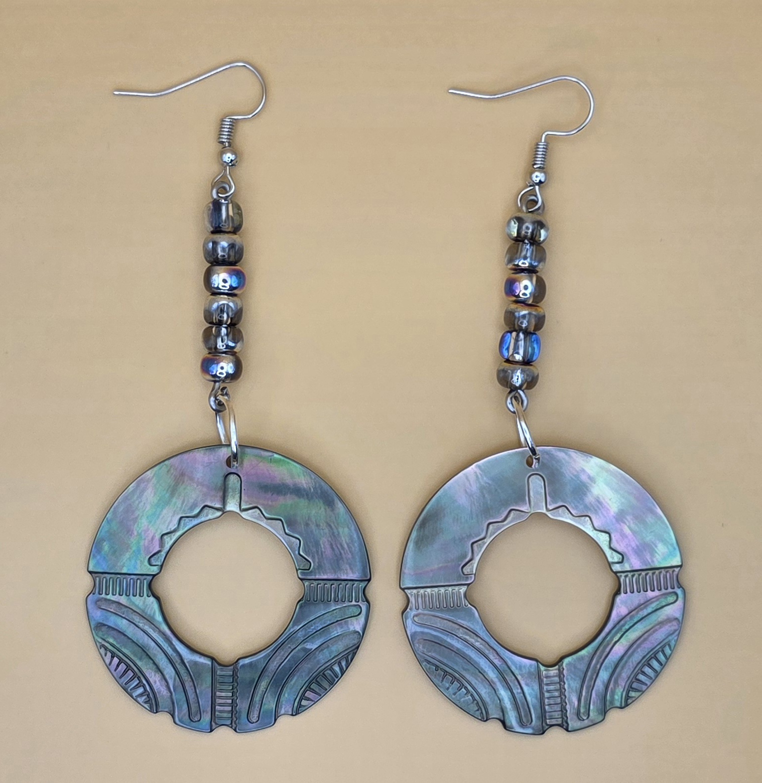 Abalone Hoop Earrings — Evening Iridescence