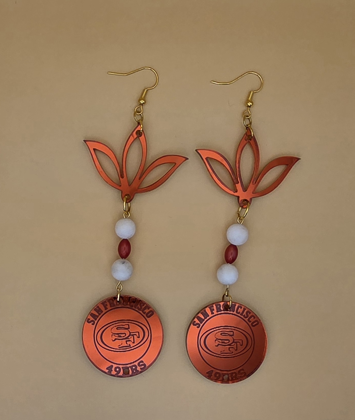 San Francisco 49ers Beadwork Earrings — Lotus Drop Edition