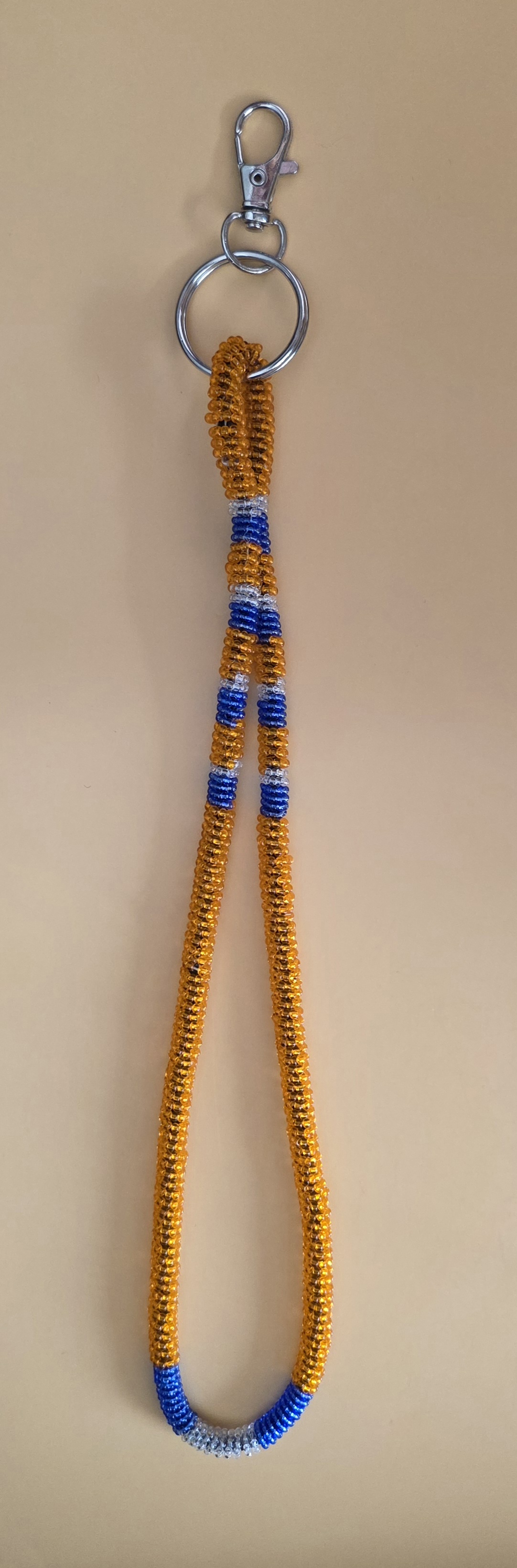 Beaded Keychain Lanyard — Golden Hour with Blue Sky Bands