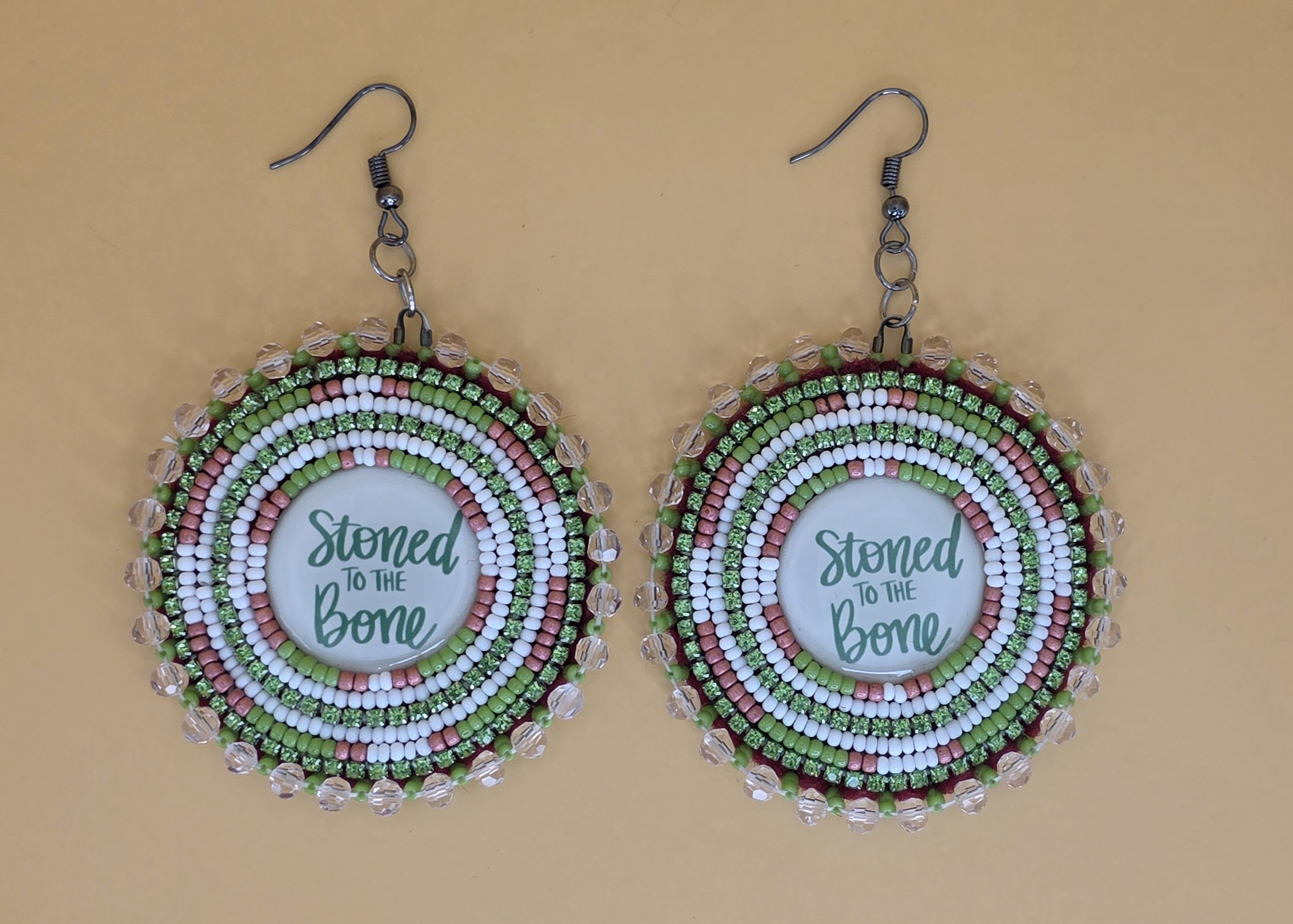Stoned to the Bone Beadwork Earrings — Green Garden Edition