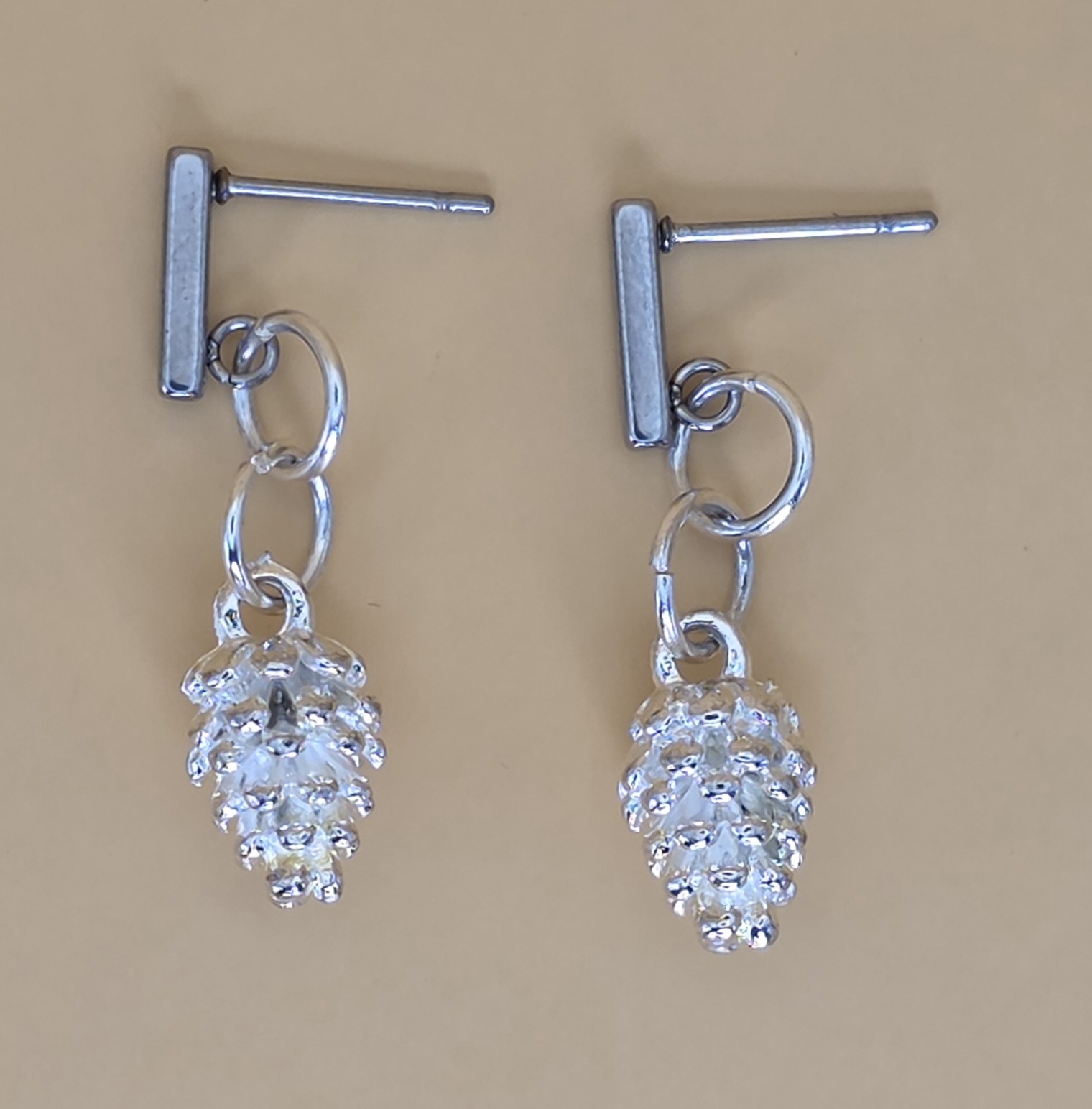 Pinecone Drop Earrings — Silver Winter