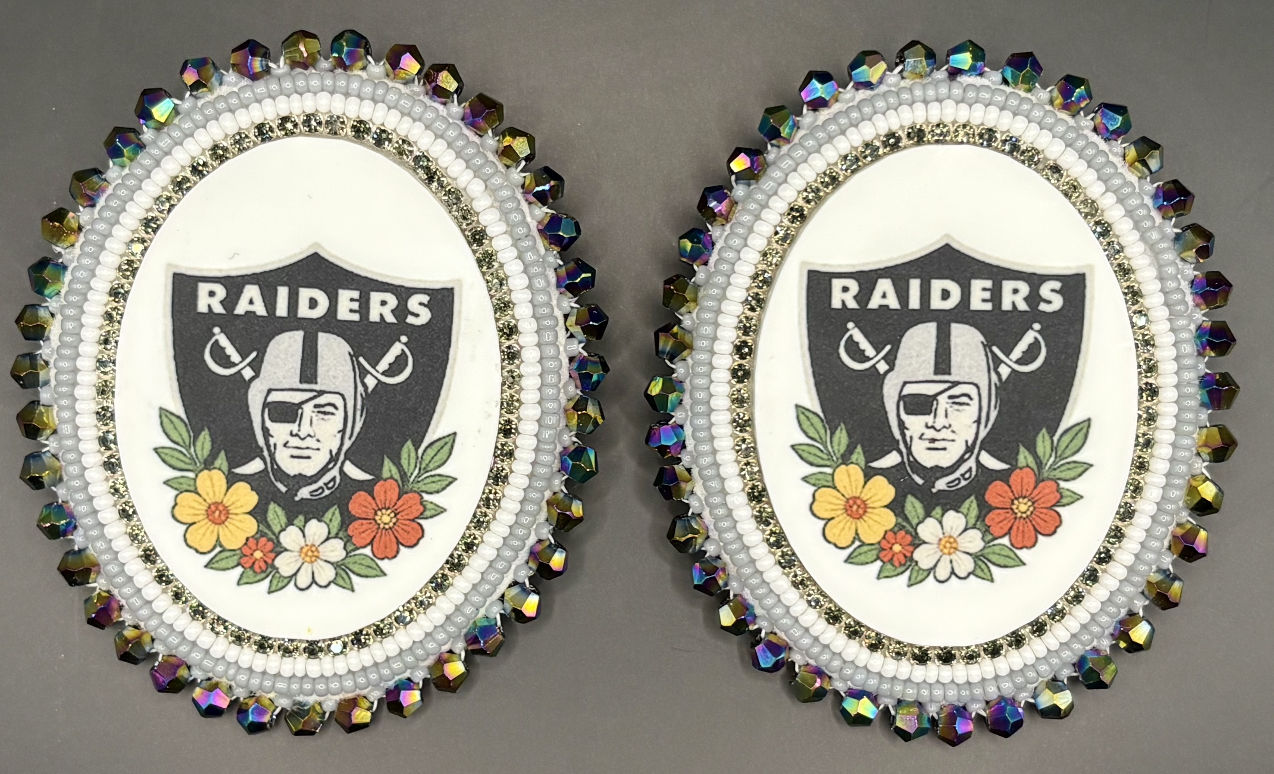 Las Vegas Raiders Beadwork Earrings — Floral Edition