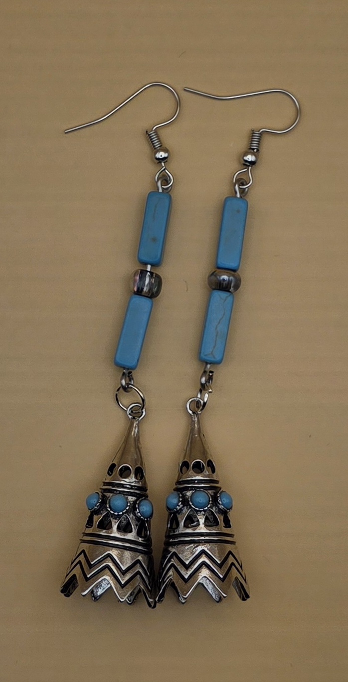 Turquoise Bell Dangle Earrings — Zigzag Afternoon