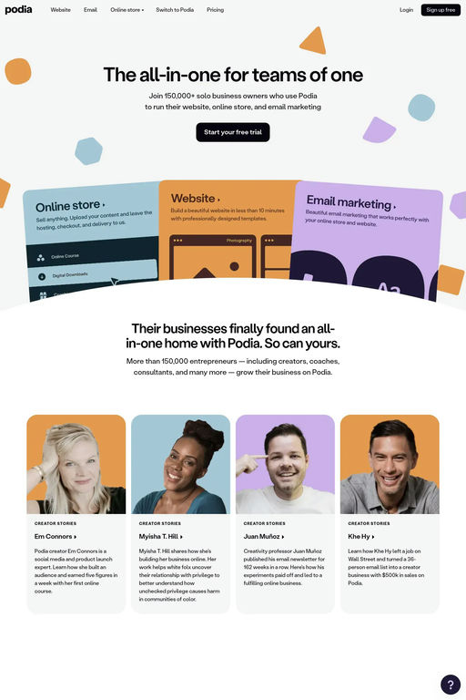 Podia website screenshot