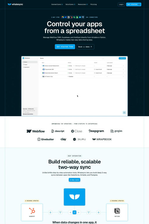 Whalesync website screenshot