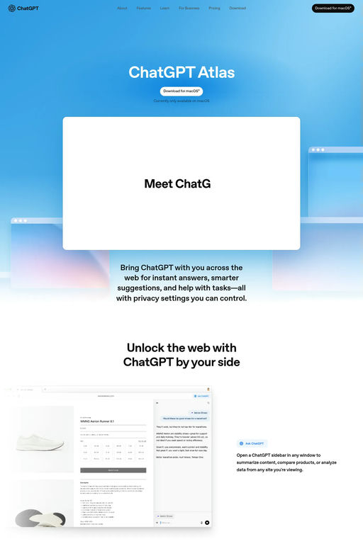 ChatGPT Atlas website screenshot