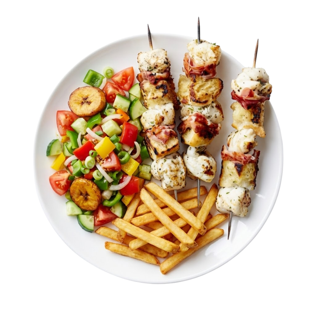 Brochette de lotte + frites et salade