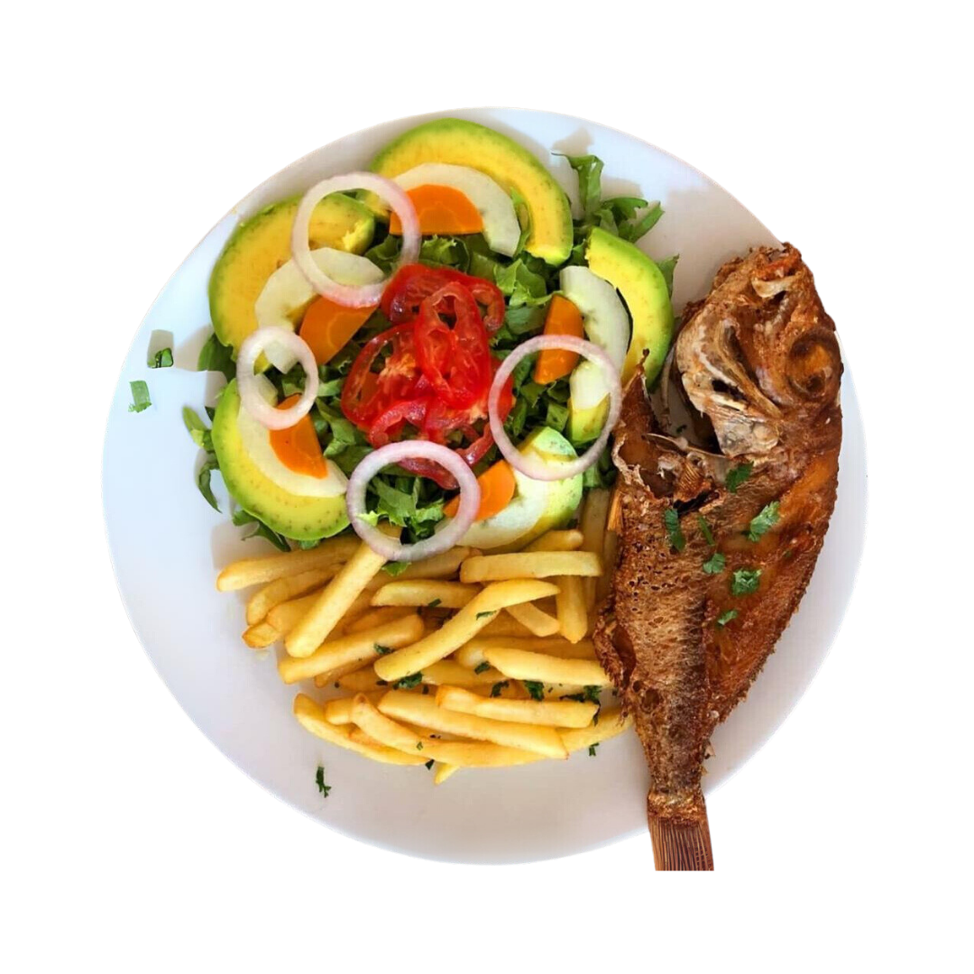Poisson braisé + frites et crudites