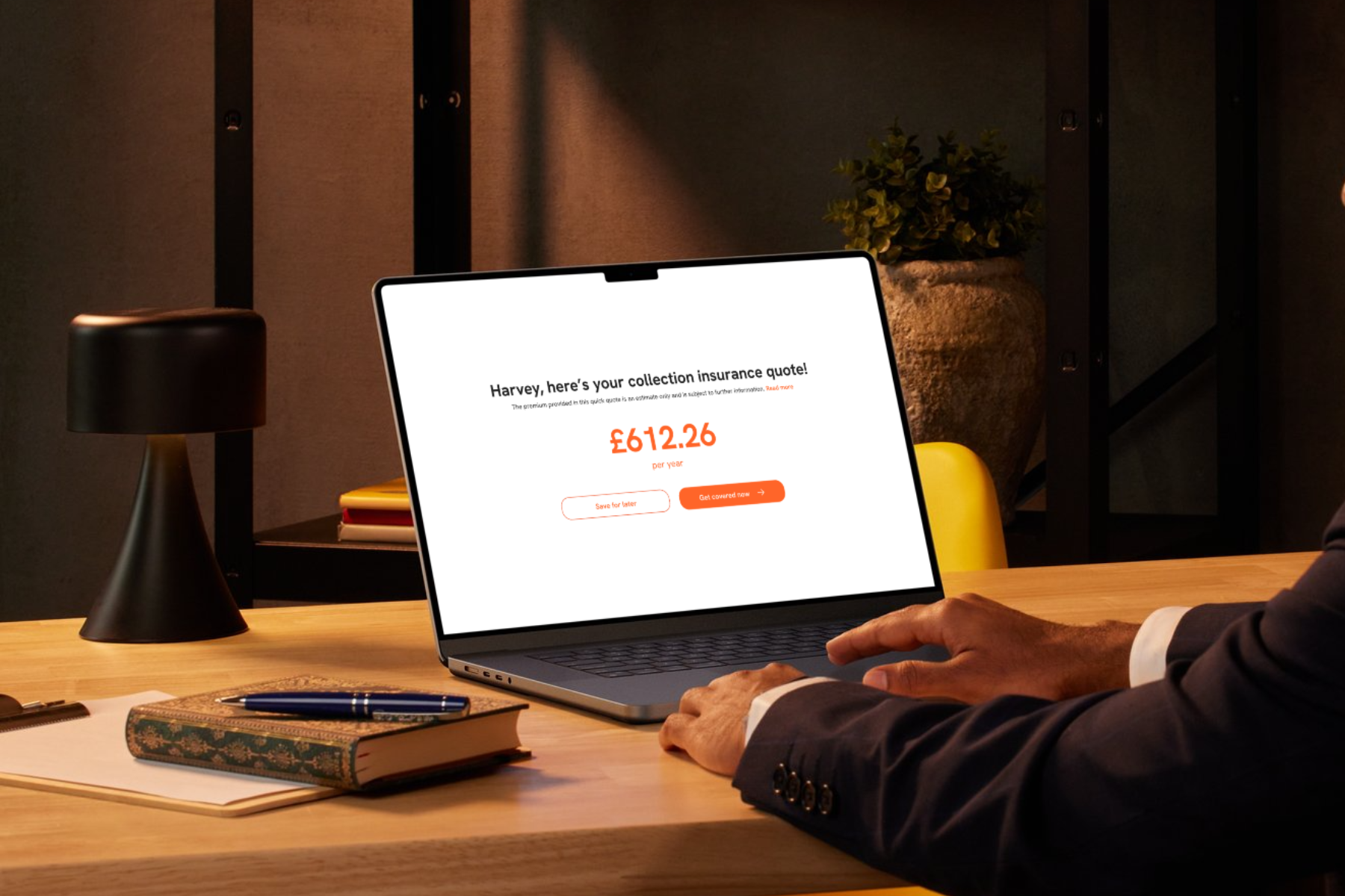 An image of a man doing an instant quote for their collection on their laptop