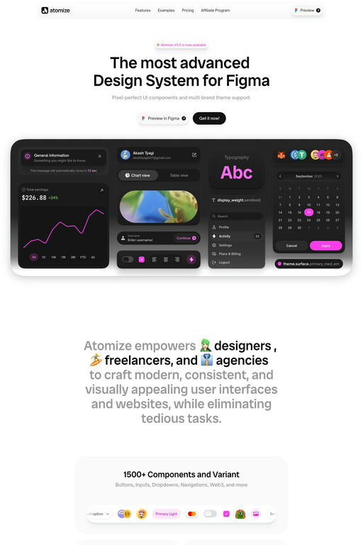 Atomize website screenshot