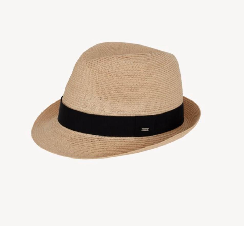 Ysl Saint Laurent Straw Fedora Hat – Beige-black