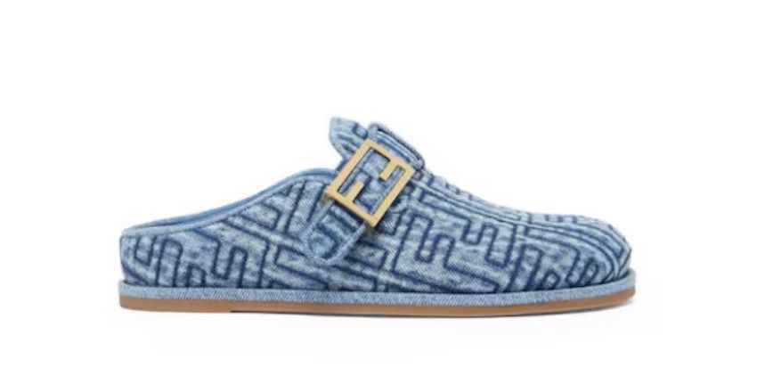 Fendi Embroidered FF Logo Denim Clogs