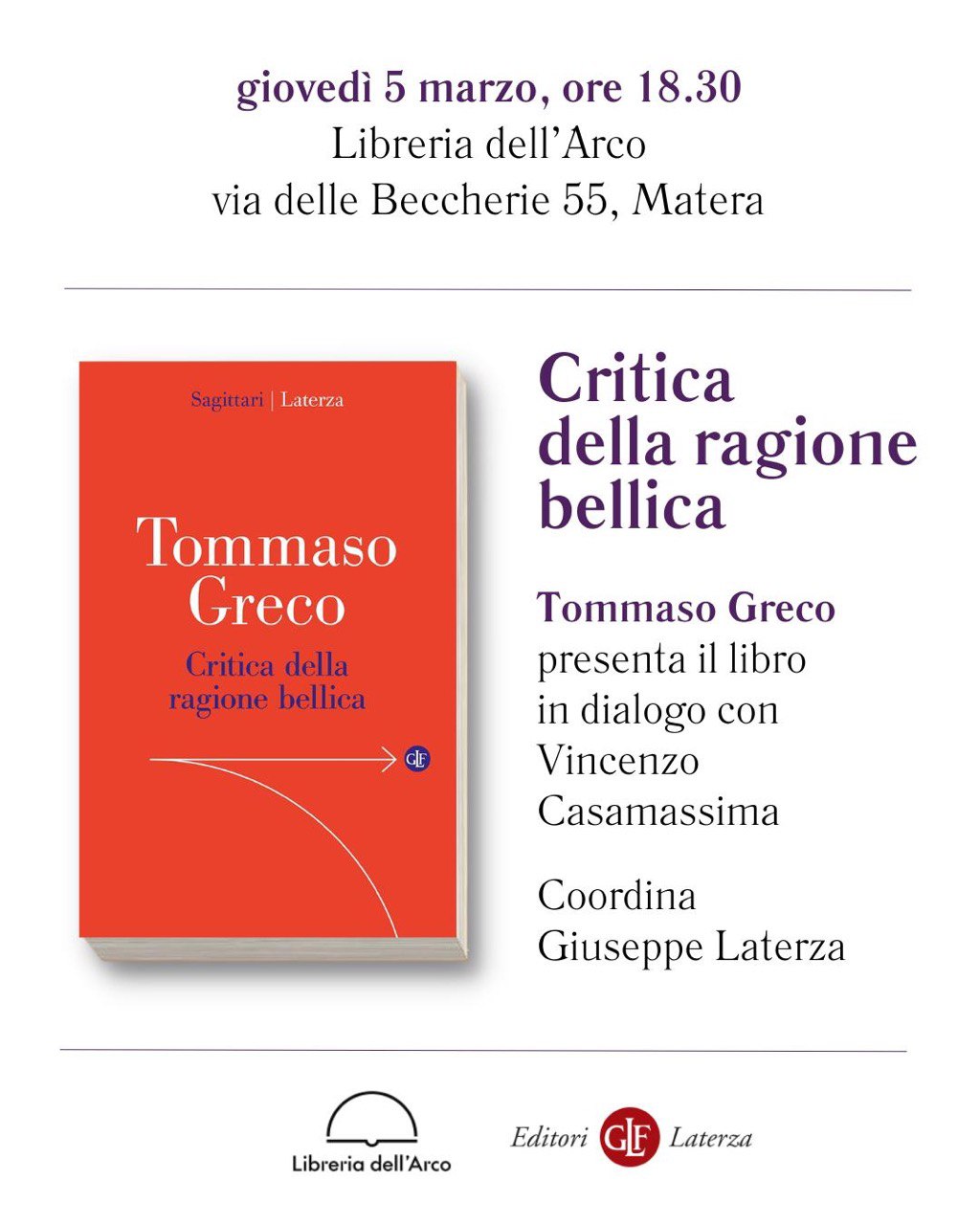 Presentazione del libro "Critica della Ragione Bellica" di Tommaso Greco