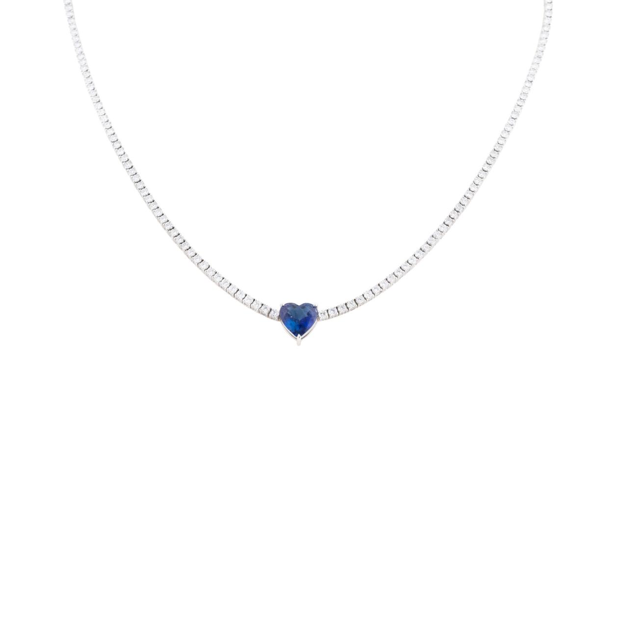 BLUE SAPPHIRE HEART DIAMOND TENNIS NECKLACE