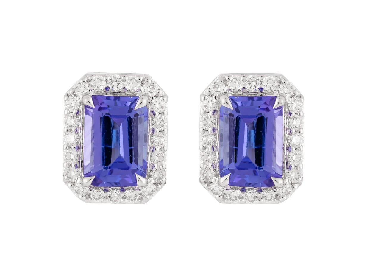 TANZANITE WITH DIAMOND HALO STUD EARRINGS