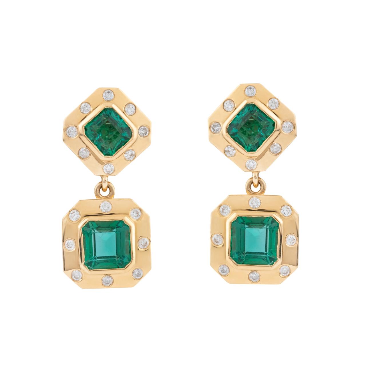 ART DECO EMERALD & DIAMOND EARRINGS