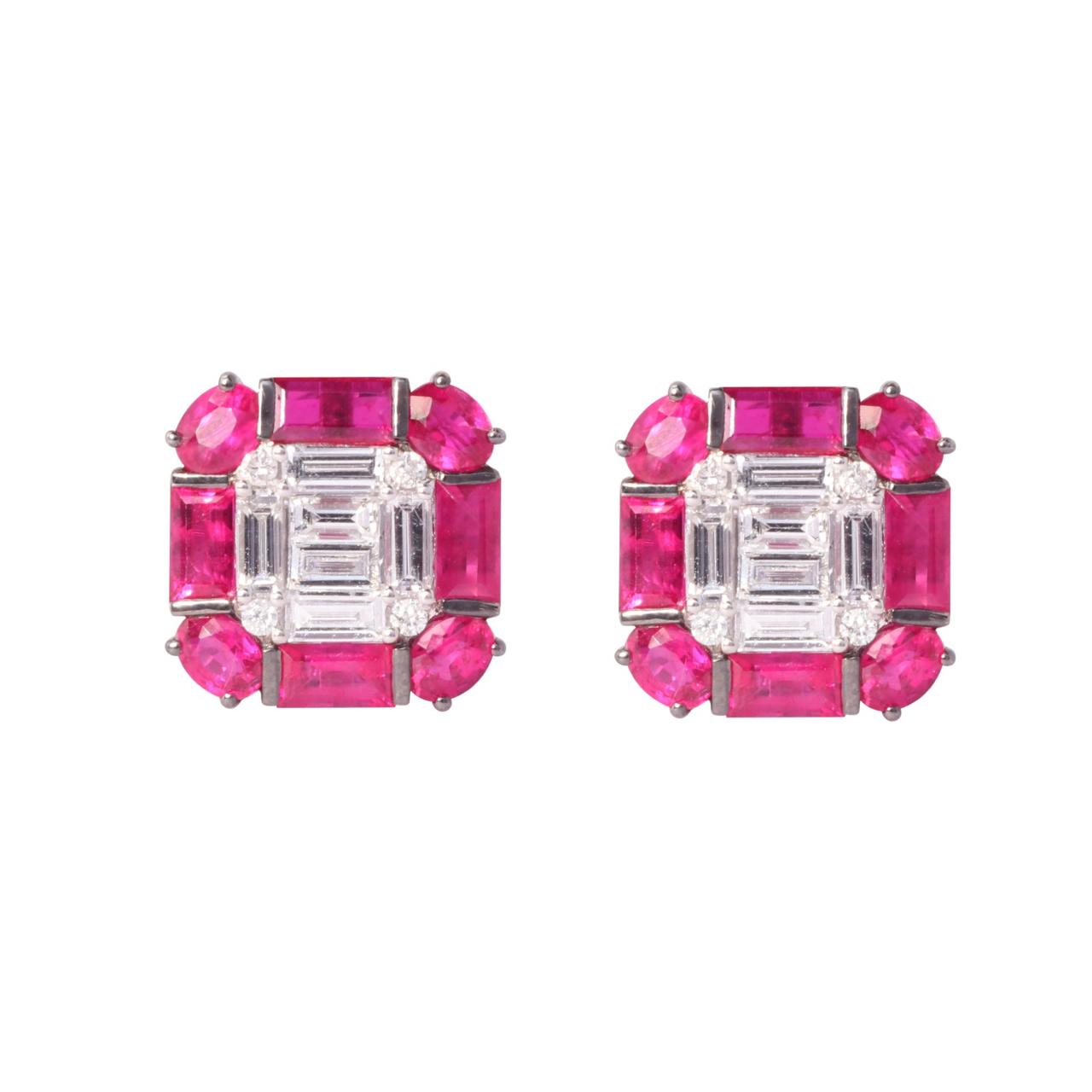 RUBY HALO ILLUSION DIAMOND STUD EARRINGS