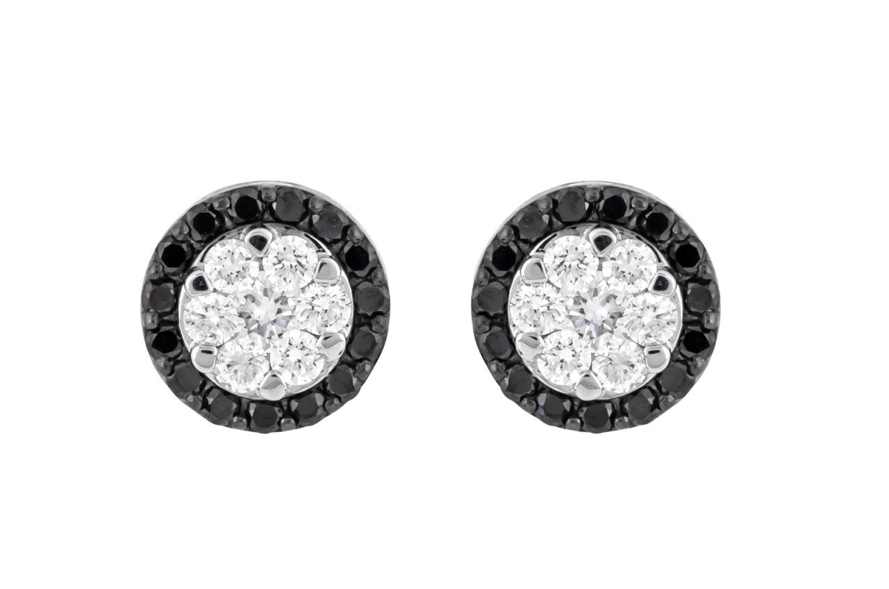 ROUND BLACK AND WHITE ILLUSION DIAMOND STUD EARRINGS