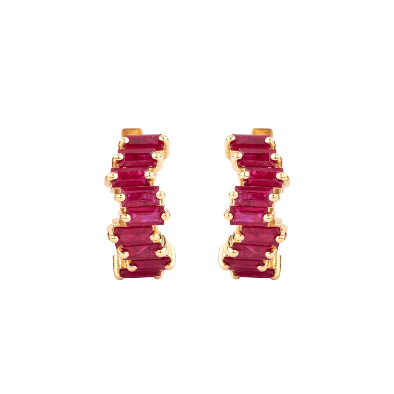 BOHEMIAN RUBY ZIG ZAG HUGGY HOOP EARRINGS
