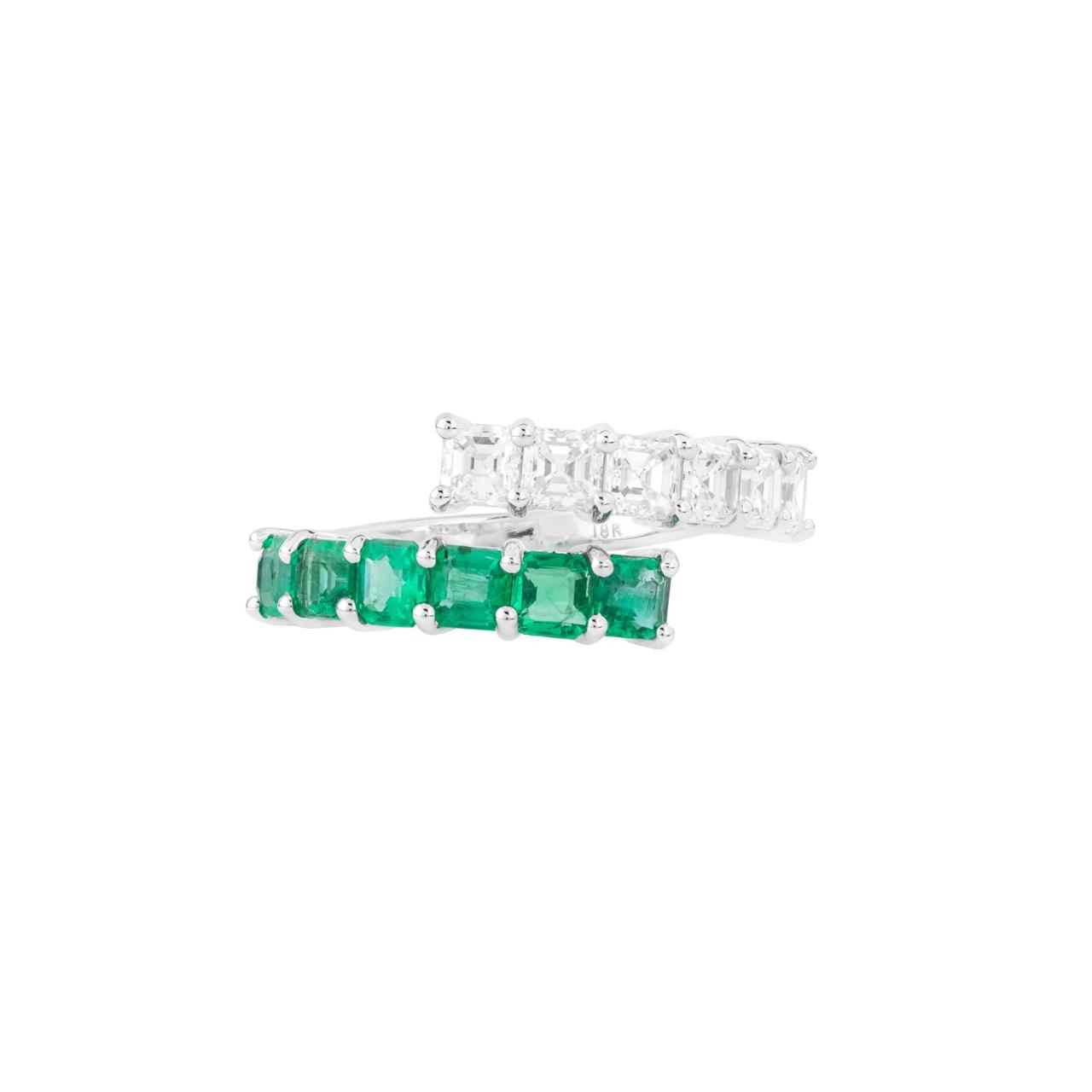 EMERALD DIAMOND BIPASS RING