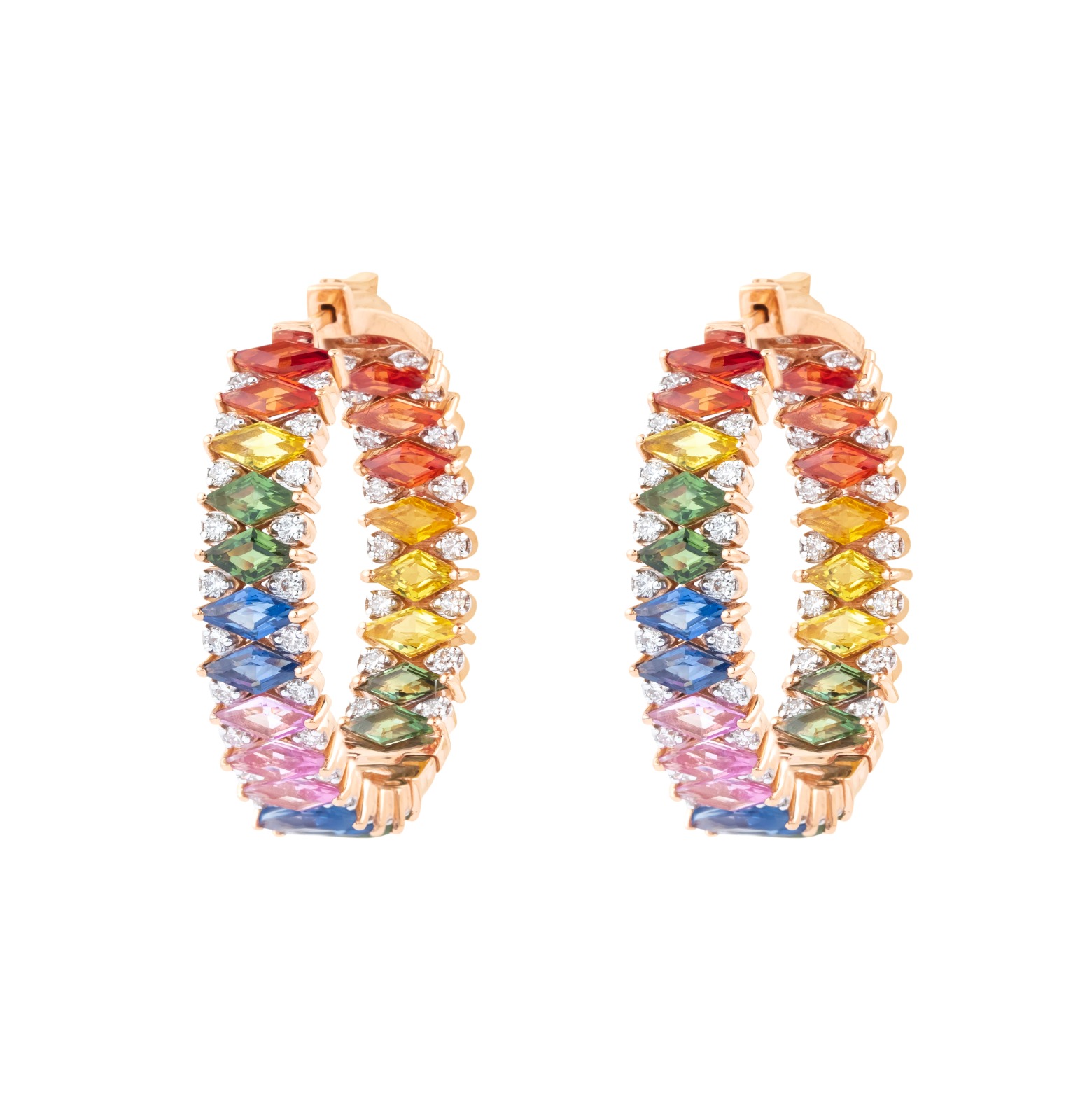 RAINBOW SAPPHIRE & DIAMOND INSIDE OUT HOOP EARRINGS