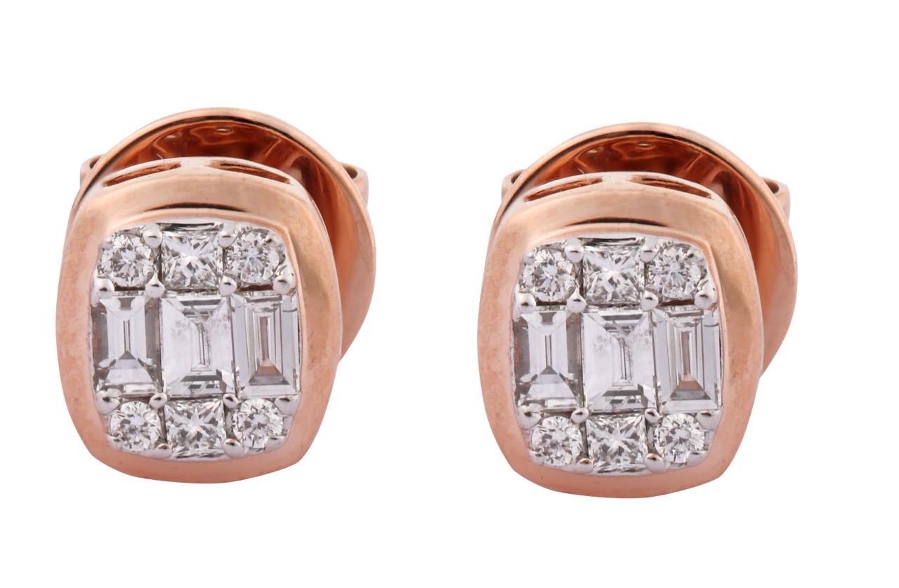 ILLUSION DIAMOND ROSE GOLD BEZEL STUD EARRINGS