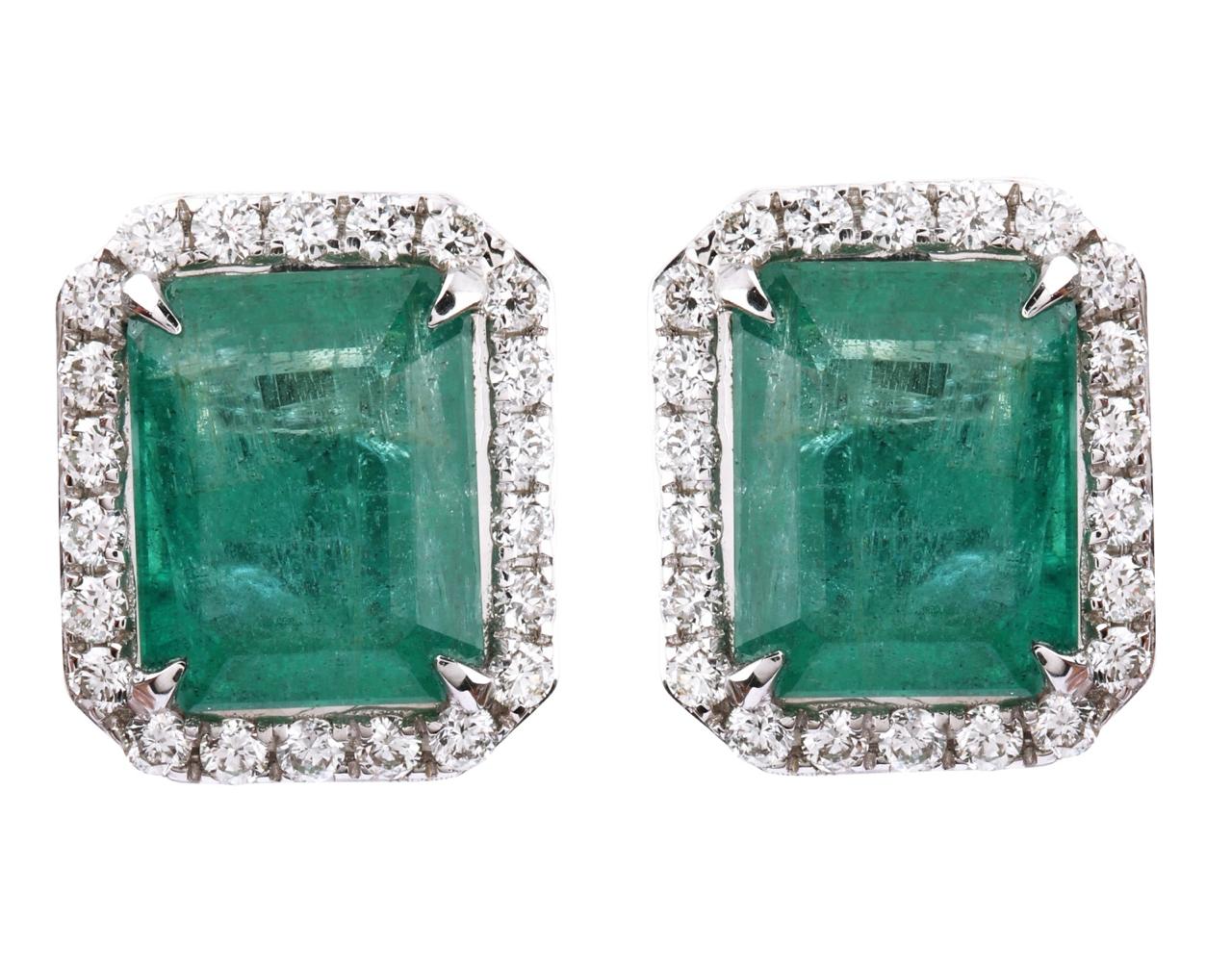 EMERALD CUT EMERALD DIAMOND HALO STUD EARRINGS