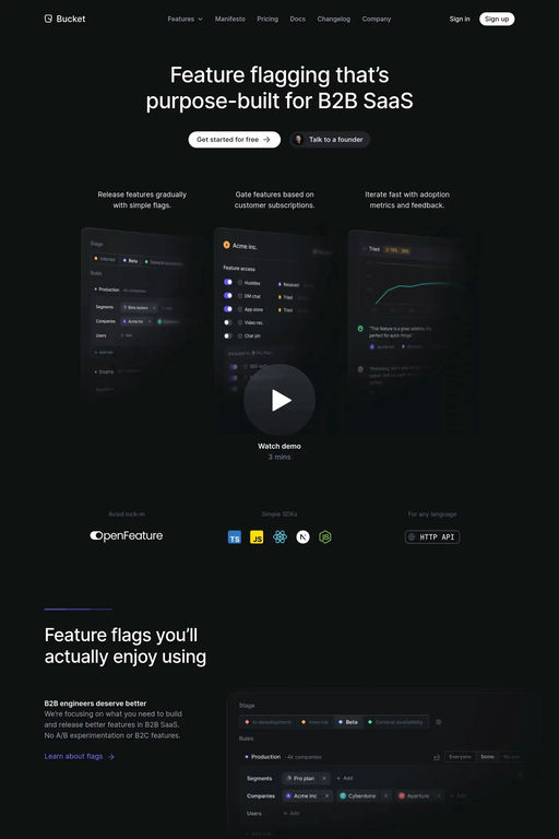 Bucket website screenshot