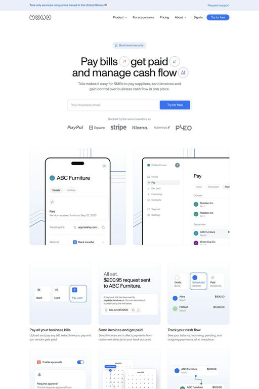 Tola website screenshot