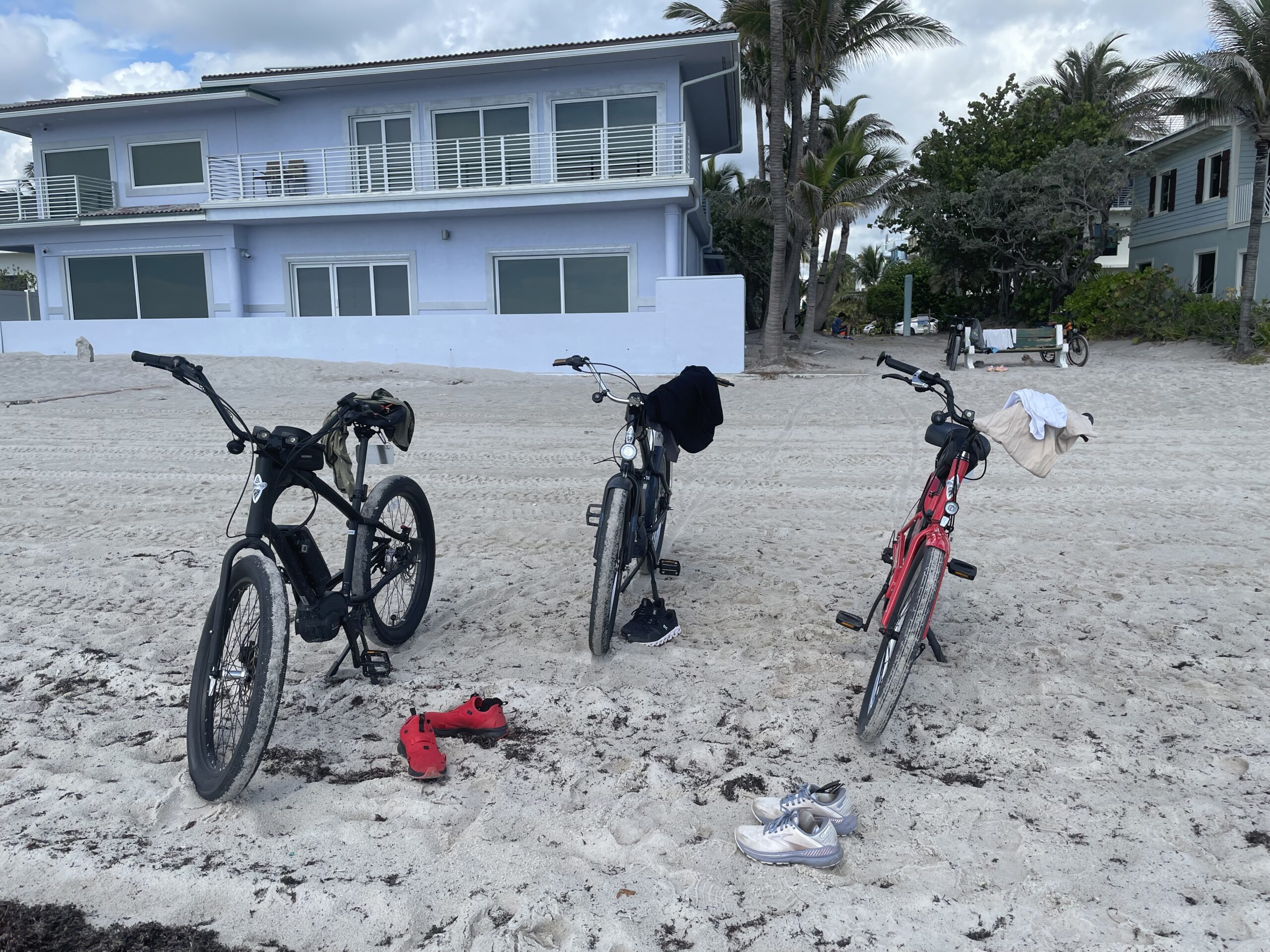 three ebikes on hollywood beach