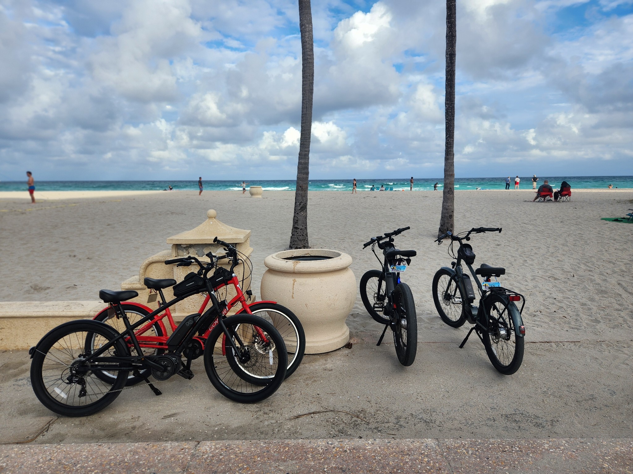 ebikes parked on the beach