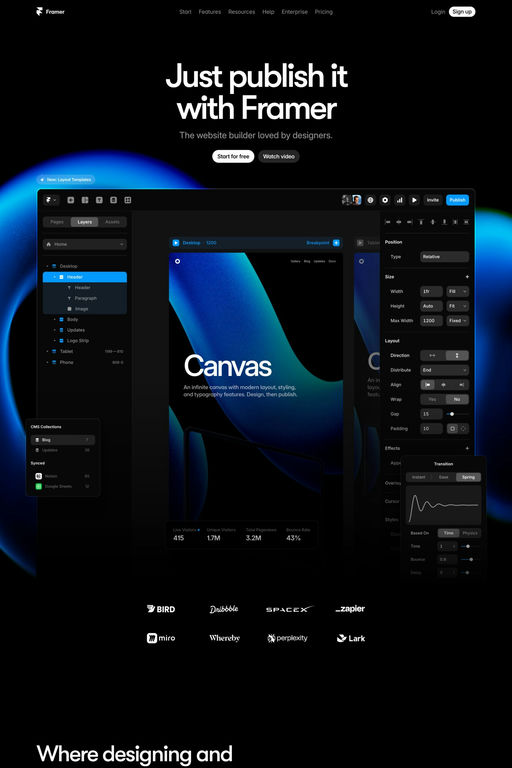 Framer website screenshot