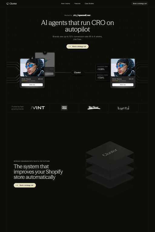 Cluster website screenshot