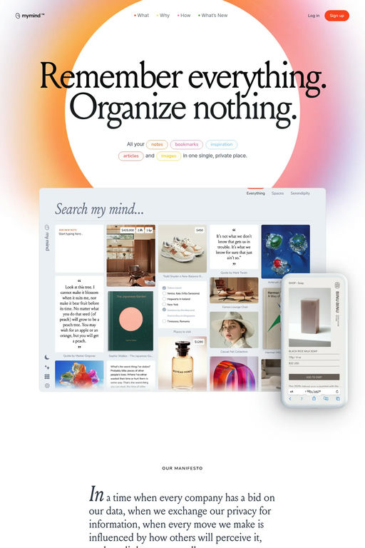 Mymind website screenshot