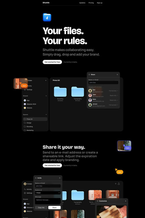 Shuttle website screenshot