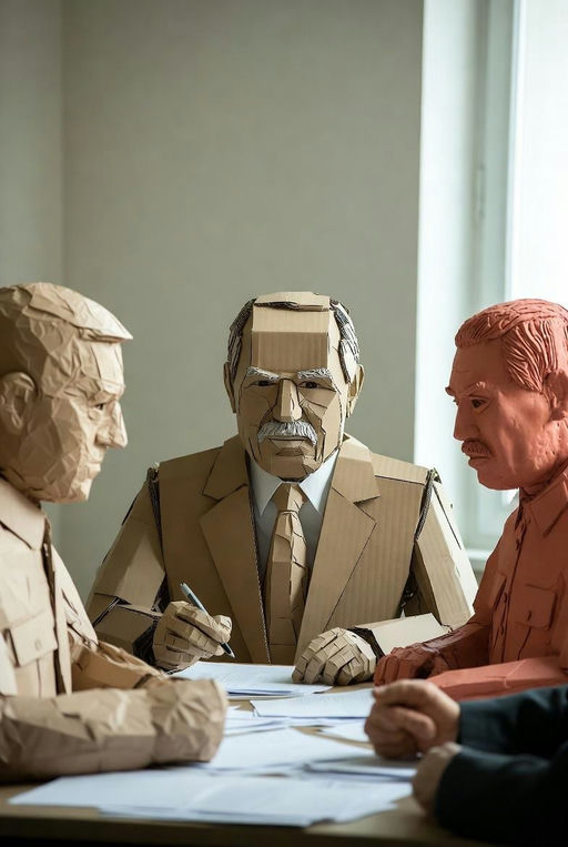 2026 cardboard,clay and paper mache news conferences become the norm - AI Slop Art 🎨 nominee at The Sloppies